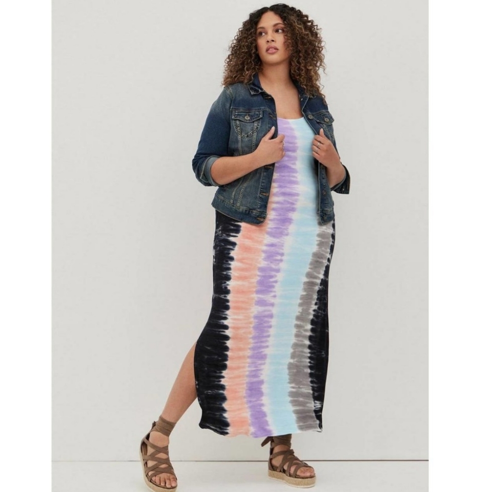 Torrid Black Blue Orange Tie Dye Striped Super Soft Dress 2X 18/20 Nwt